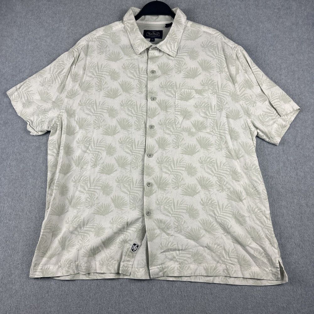 Nat Nast Shirt‎ Mens XL 70% Silk Green Floral Button Up Luxury Tropical Hawaiian
